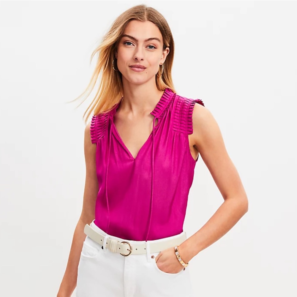 NWT Loft Pleated Tie Neck Top